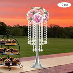 10PCS 22in Metal Luxury Acrylic Crystal Flower Stand(Silver) in Silver, alternate view 6