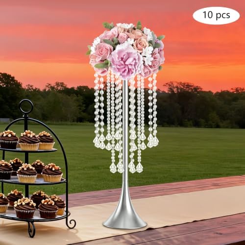 10PCS 22in Metal Luxury Acrylic Crystal Flower Stand(Silver) in Silver, alternate view 6