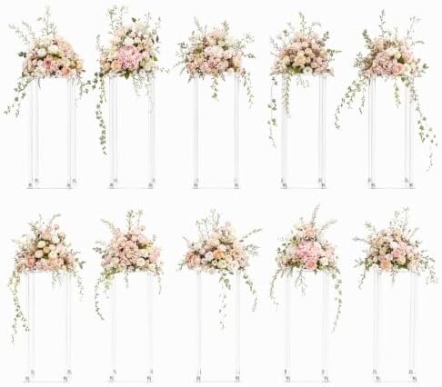 10Pcs 23.6inch Acrylic Wedding Centerpieces for Tables Flower Stand Centerpiece Stands Column Geometric Floor