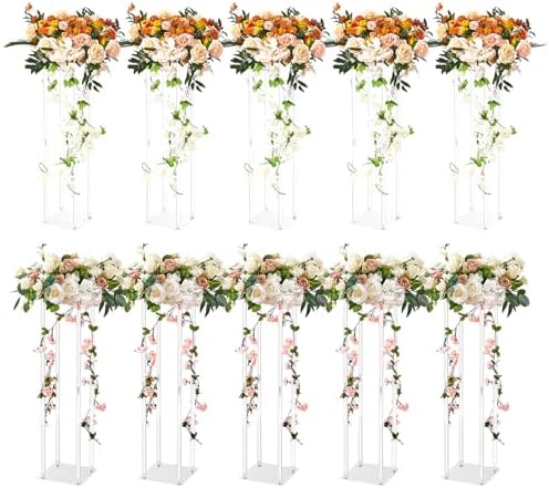10PCS 23.6inch High Wedding Flower Stand, with Acrylic Laminate for T-Stage Events Reception, Party Decoration