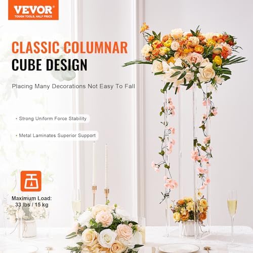 10PCS 23.6inch High Wedding Flower Stand, with Acrylic Laminate for T-Stage Events Reception, Party Decoration, alternate