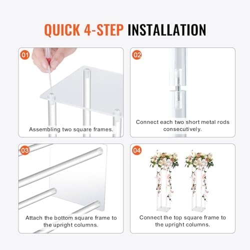 10PCS 23.6inch High Wedding Flower Stand, with Acrylic Laminate for T-Stage Events Reception, Party Decoration, alternate