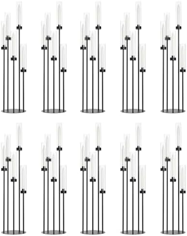 10PCS 39.8'' Black Halloween Candelabra Candle Holder with Acrylic Shades in Black