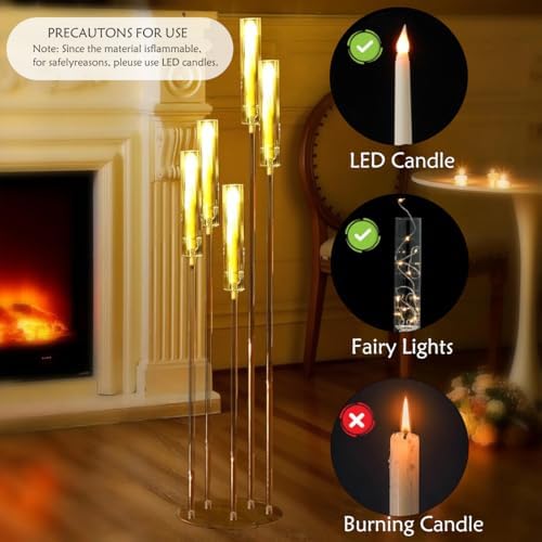 10pcs 5-Arm Acrylic Candelabra,45.7 Inches Tall Clear Floor Candle Holders in 8.6"L x 8.6"W x 45.7"H in Clear, alternate view