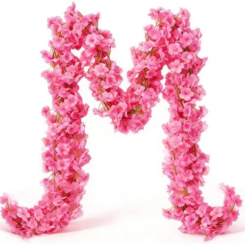 10PCS 59FT Artificial Silk Cherry Blossom Garland, Hanging Sakura Flower Vines for Wedding Party Home Arch