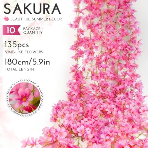 10PCS 59FT Artificial Silk Cherry Blossom Garland, Hanging Sakura Flower Vines for Wedding Party Home Arch, alternate view 3