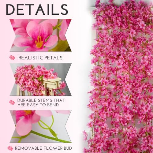 10PCS 59FT Artificial Silk Cherry Blossom Garland, Hanging Sakura Flower Vines for Wedding Party Home Arch, alternate view 4