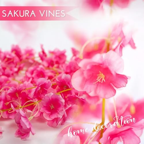 10PCS 59FT Artificial Silk Cherry Blossom Garland, Hanging Sakura Flower Vines for Wedding Party Home Arch, alternate view 5