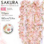 10PCS 59FT Artificial Silk Cherry Blossom Garland, Hanging Sakura Flower Vines for Wedding Party Home Arch, alternate view 3