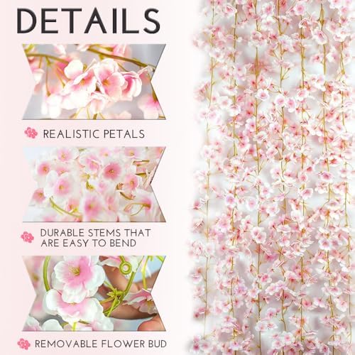 10PCS 59FT Artificial Silk Cherry Blossom Garland, Hanging Sakura Flower Vines for Wedding Party Home Arch, alternate view 4