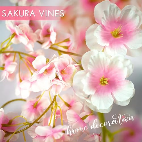 10PCS 59FT Artificial Silk Cherry Blossom Garland, Hanging Sakura Flower Vines for Wedding Party Home Arch, alternate view 6