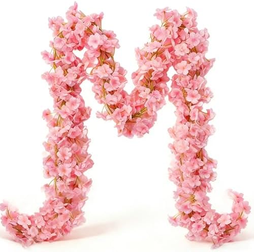 10PCS 59FT Artificial Silk Cherry Blossom Garland, Hanging Sakura Flower Vines for Wedding Party Home Arch