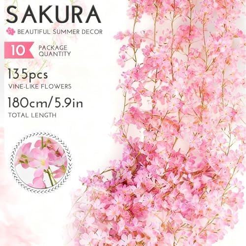 10PCS 59FT Artificial Silk Cherry Blossom Garland, Hanging Sakura Flower Vines for Wedding Party Home Arch, alternate view 3