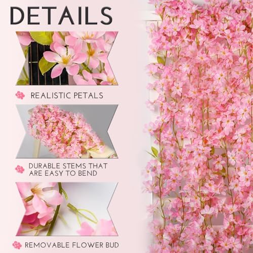 10PCS 59FT Artificial Silk Cherry Blossom Garland, Hanging Sakura Flower Vines for Wedding Party Home Arch, alternate view 4