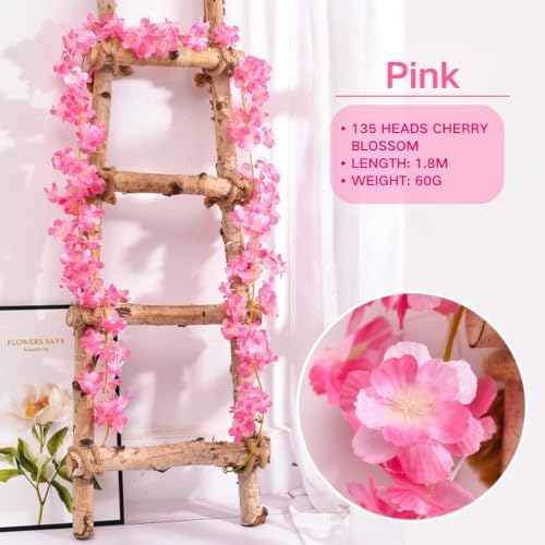 10PCS 59FT Artificial Silk Cherry Blossom Garland, Hanging Sakura Flower Vines for Wedding Party Home Arch, alternate view 3