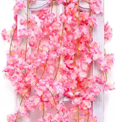10PCS 59FT Artificial Silk Cherry Blossom Garland, Hanging Sakura Flower Vines for Wedding Party Home Arch, alternate view 6