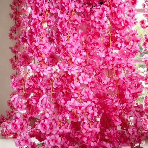 10PCS 59FT Artificial Silk Cherry Blossom Garland, Hanging Sakura Flower Vines for Wedding Party Home Arch