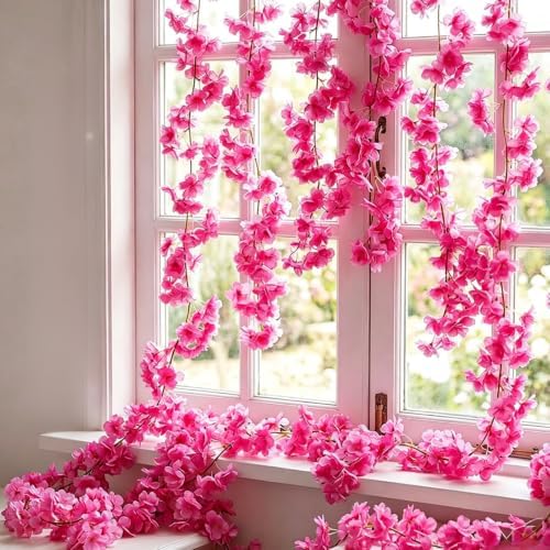 10PCS 59FT Artificial Silk Cherry Blossom Garland, Hanging Sakura Flower Vines for Wedding Party Home Arch, alternate view 6