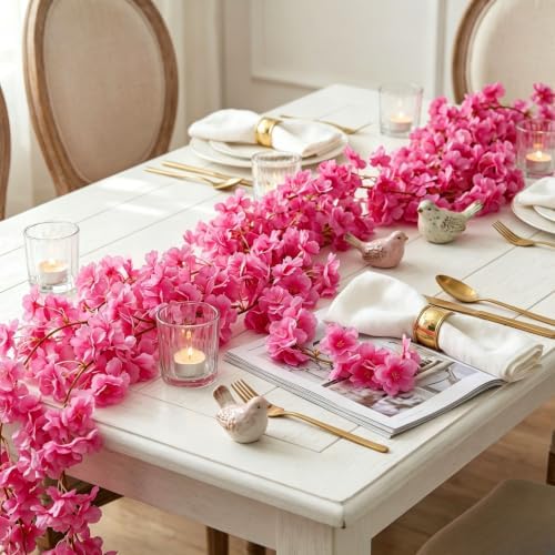10PCS 59FT Artificial Silk Cherry Blossom Garland, Hanging Sakura Flower Vines for Wedding Party Home Arch, alternate view 7