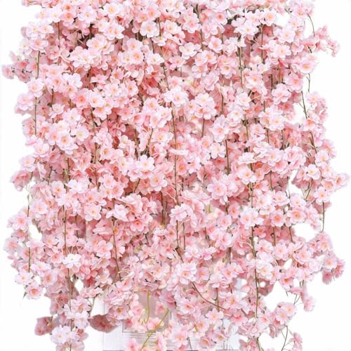 10PCS 59FT Artificial Silk Cherry Blossom Garland, Hanging Sakura Flower Vines for Wedding Party Home Arch