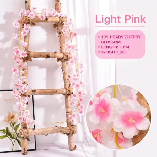10PCS 59FT Artificial Silk Cherry Blossom Garland, Hanging Sakura Flower Vines for Wedding Party Home Arch, alternate view 2