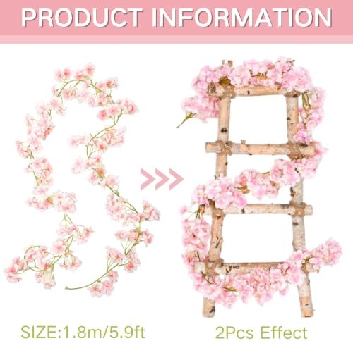 10PCS 59FT Artificial Silk Cherry Blossom Garland, Hanging Sakura Flower Vines for Wedding Party Home Arch, alternate view 6