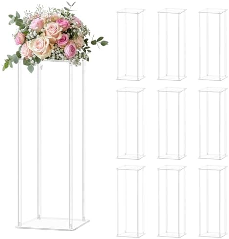 10pcs Acrylic Flower Stand Column 24 Inch Tall Vases for Centerpieces Clear Elegant Floral Display Holder for