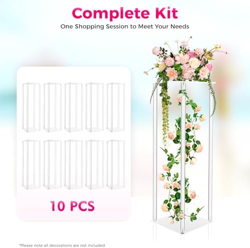 10Pcs Acrylic Flower Vase, 23.62 inch Clear Flower Vases for Centerpieces, Acrylic Column Flower Container, alternate view 3