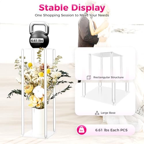 10Pcs Acrylic Flower Vase, 23.62 inch Clear Flower Vases for Centerpieces, Acrylic Column Flower Container, alternate view 5