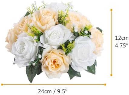10Pcs Artificial Flower Ball Arrangement, 15 Flower Heads Wedding Roses Bouquet with Base Suitable for Parties, alternate