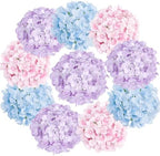 10Pcs Artificial Hydrangea Flowers, Realistic Faux Silk Hydrangeas