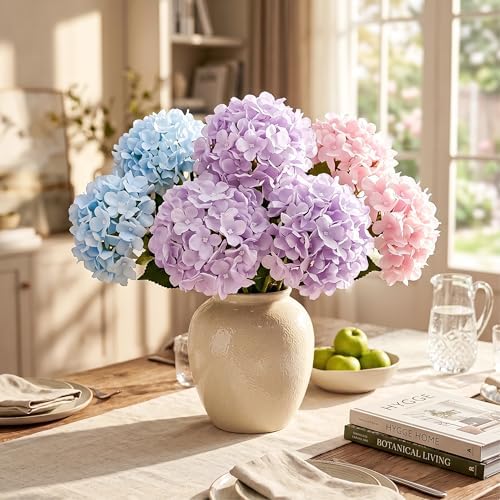 10Pcs Artificial Hydrangea Flowers, Realistic Faux Silk Hydrangeas, alternate view 2