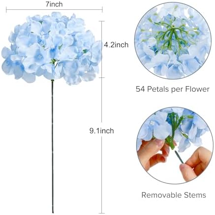 10Pcs Artificial Hydrangea Flowers, Realistic Faux Silk Hydrangeas, alternate view 3