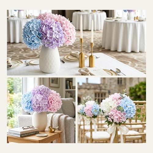 10Pcs Artificial Hydrangea Flowers, Realistic Faux Silk Hydrangeas, alternate view 4