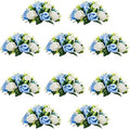 10Pcs Artificial Rose Balls for Centerpieces (Blue & White) in 10"/ 26cm W x 5"/13cm H, Base Diameter: 4.3"/11cm