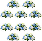 10Pcs Artificial Rose Balls for Centerpieces (Blue & White) in 10"/ 26cm W x 5"/13cm H, Base Diameter: 4.3"/11cm
