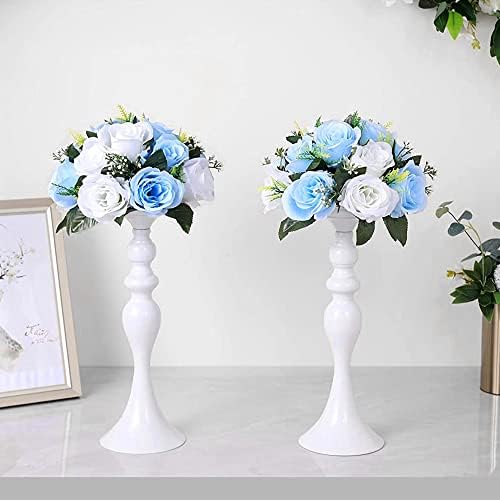 10Pcs Artificial Rose Balls for Centerpieces (Blue & White) in 10"/ 26cm W x 5"/13cm H, Base Diameter: 4.3"/11cm, alternate
