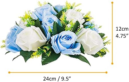 10Pcs Artificial Rose Balls for Centerpieces (Blue & White) in 10"/ 26cm W x 5"/13cm H, Base Diameter: 4.3"/11cm, alternate