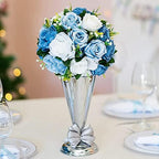 10Pcs Artificial Rose Balls for Centerpieces (Blue & White) in 10"/ 26cm W x 5"/13cm H, Base Diameter: 4.3"/11cm, alternate