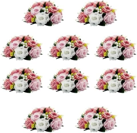 10Pcs Artificial Rose Balls for Centerpieces (Dusty Pink & White) in Dusty Pink & White