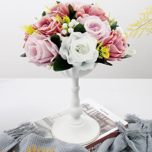 10Pcs Artificial Rose Balls for Centerpieces (Dusty Pink & White) in Dusty Pink & White, alternate view 2