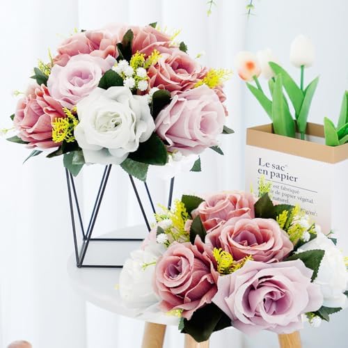 10Pcs Artificial Rose Balls for Centerpieces (Dusty Pink & White) in Dusty Pink & White, alternate view 6
