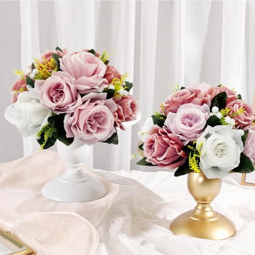 10Pcs Artificial Rose Balls for Centerpieces (Dusty Pink & White) in Dusty Pink & White, alternate view 7