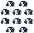 10Pcs Artificial Rose Balls for Centerpieces (Navy Blue & White) in 10"/ 26cm W x 5"/13cm H, Base Diameter