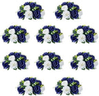10Pcs Artificial Rose Balls for Centerpieces (Navy Blue & White) in 10"/ 26cm W x 5"/13cm H, Base Diameter