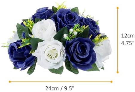 10Pcs Artificial Rose Balls for Centerpieces (Navy Blue & White) in 10"/ 26cm W x 5"/13cm H, Base Diameter, alternate view 3