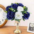 10Pcs Artificial Rose Balls for Centerpieces (Navy Blue & White) in 10"/ 26cm W x 5"/13cm H, Base Diameter, alternate view 5