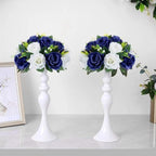 10Pcs Artificial Rose Balls for Centerpieces (Navy Blue & White) in 10"/ 26cm W x 5"/13cm H, Base Diameter, alternate view 6