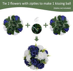 10Pcs Artificial Rose Balls for Centerpieces (Navy Blue & White) in 10"/ 26cm W x 5"/13cm H, Base Diameter, alternate view 7