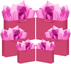 10PCS Bright Pink Gift Bags with Ribbon Handles Mulit Assorted Sizes Gift Wide Bags (2pcs Large 13", 4pcs Medium